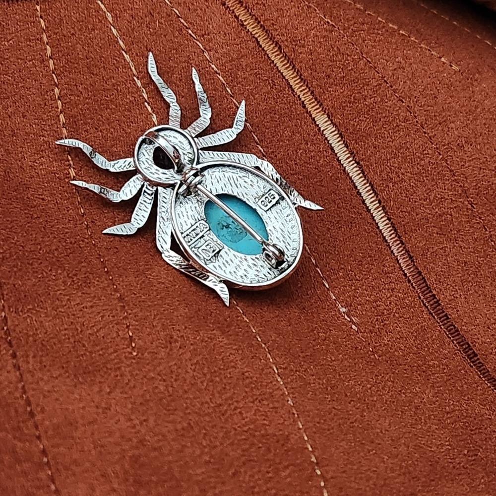 NICKY BUTLER 925 Sterling Silver Turquoise Amethyst Spider Brooch Pendant NB π· - Picture 8 of 13